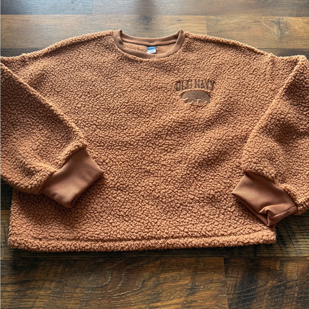 Old Navy Men's Rust Brown Sherpa Crewneck Sweater